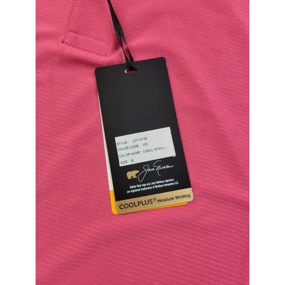 NEW Jack Nicklaus Cool Plus Men M Coral Pink Performance Golf Polo Wicking UPF - Picture 2 of 11